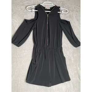 PAPER plane black cold shoulder shorts romper zip front sz Small Elastic Waist